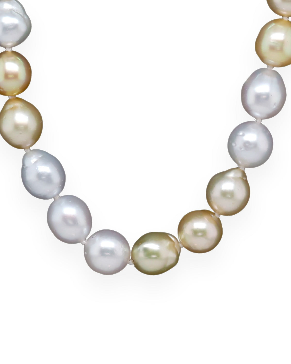 Ogden of Harrogate Jewellery 18ct Yellow Gold White and Gold South Sea Pearl Necklace with Ball Clasp