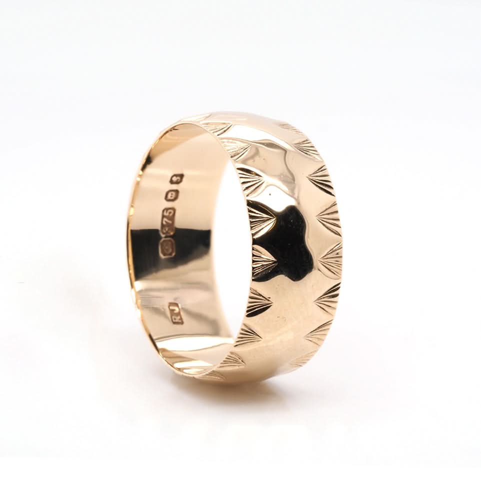 Ogden of Harrogate Jewellery 9ct Gold Wide Ring with Crimped Edges