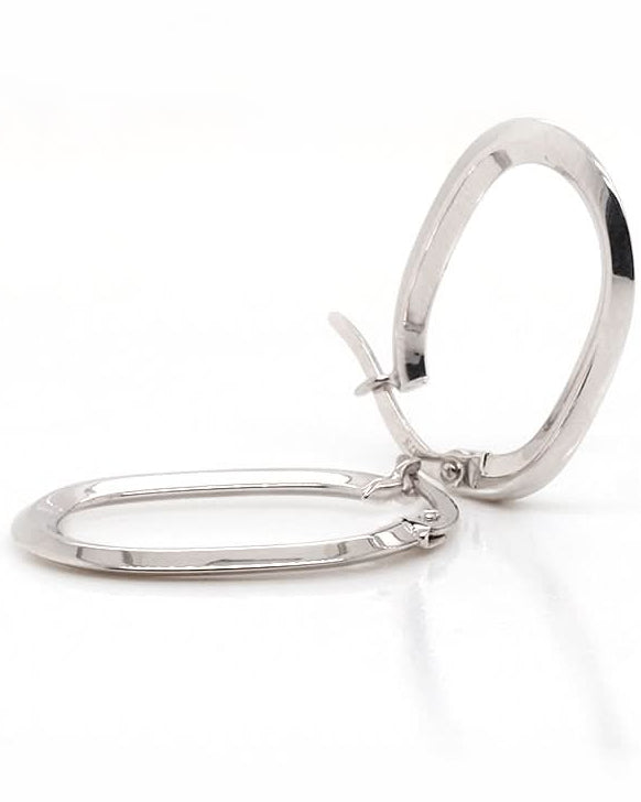 Ogden of Harrogate Jewellery 9ct White Gold Flat Oval Hoop Earrings