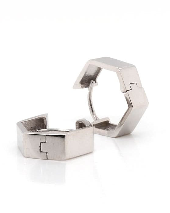 Ogden of Harrogate Jewellery 9ct White Gold Hexagon Huggie Earrings