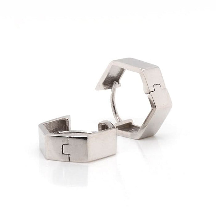 Ogden of Harrogate Jewellery 9ct White Gold Hexagon Huggie Earrings