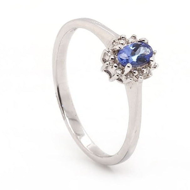 Ogden of Harrogate Jewellery 9ct White Gold Oval Tanzanite & Diamond Cluster Ring