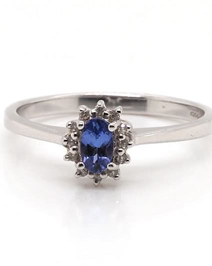 Ogden of Harrogate Jewellery 9ct White Gold Oval Tanzanite & Diamond Cluster Ring