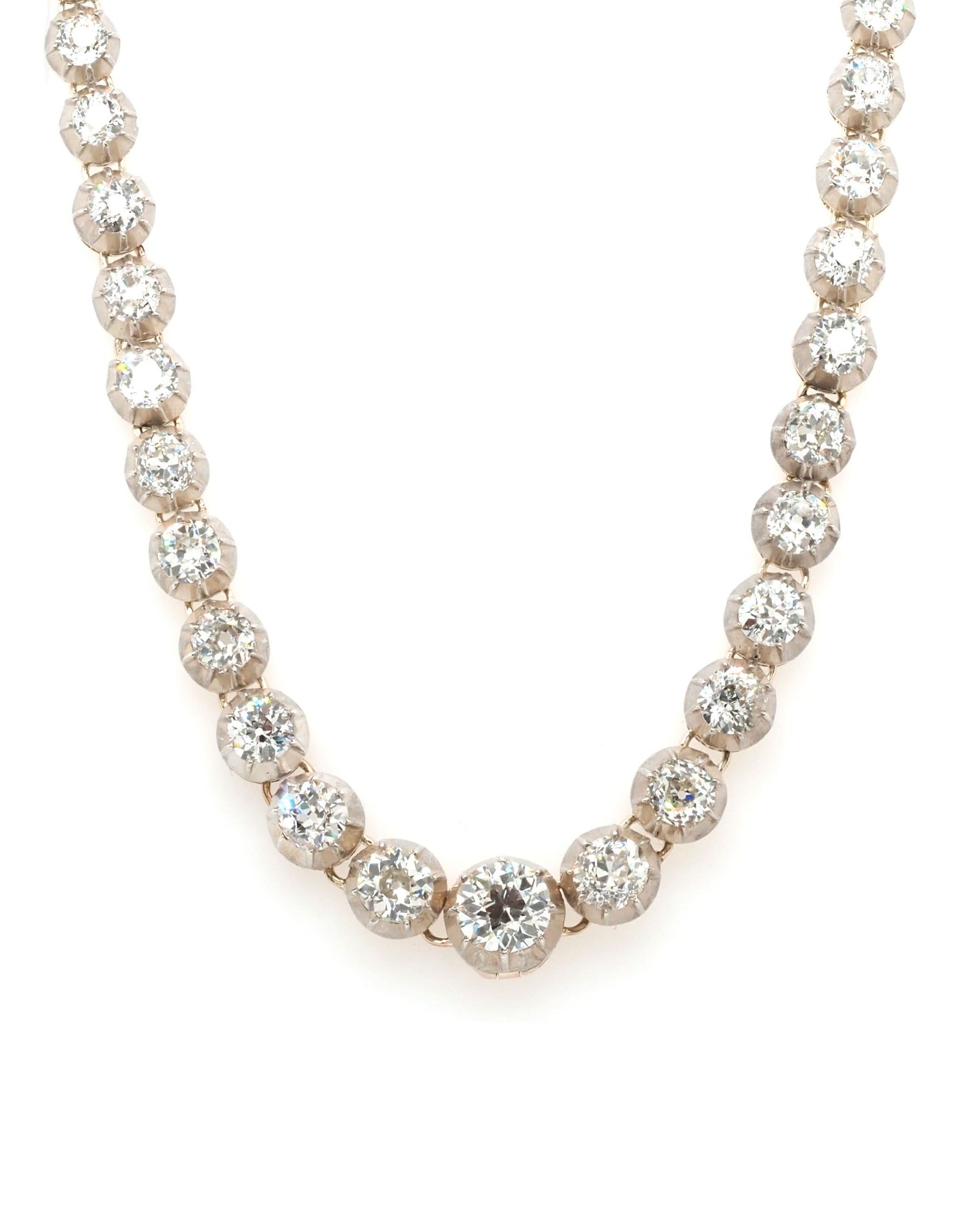 Ogden of Harrogate Jewellery 9ct Yellow Gold and Silver Graduated Diamond 'Riviera' Necklace, c.1880