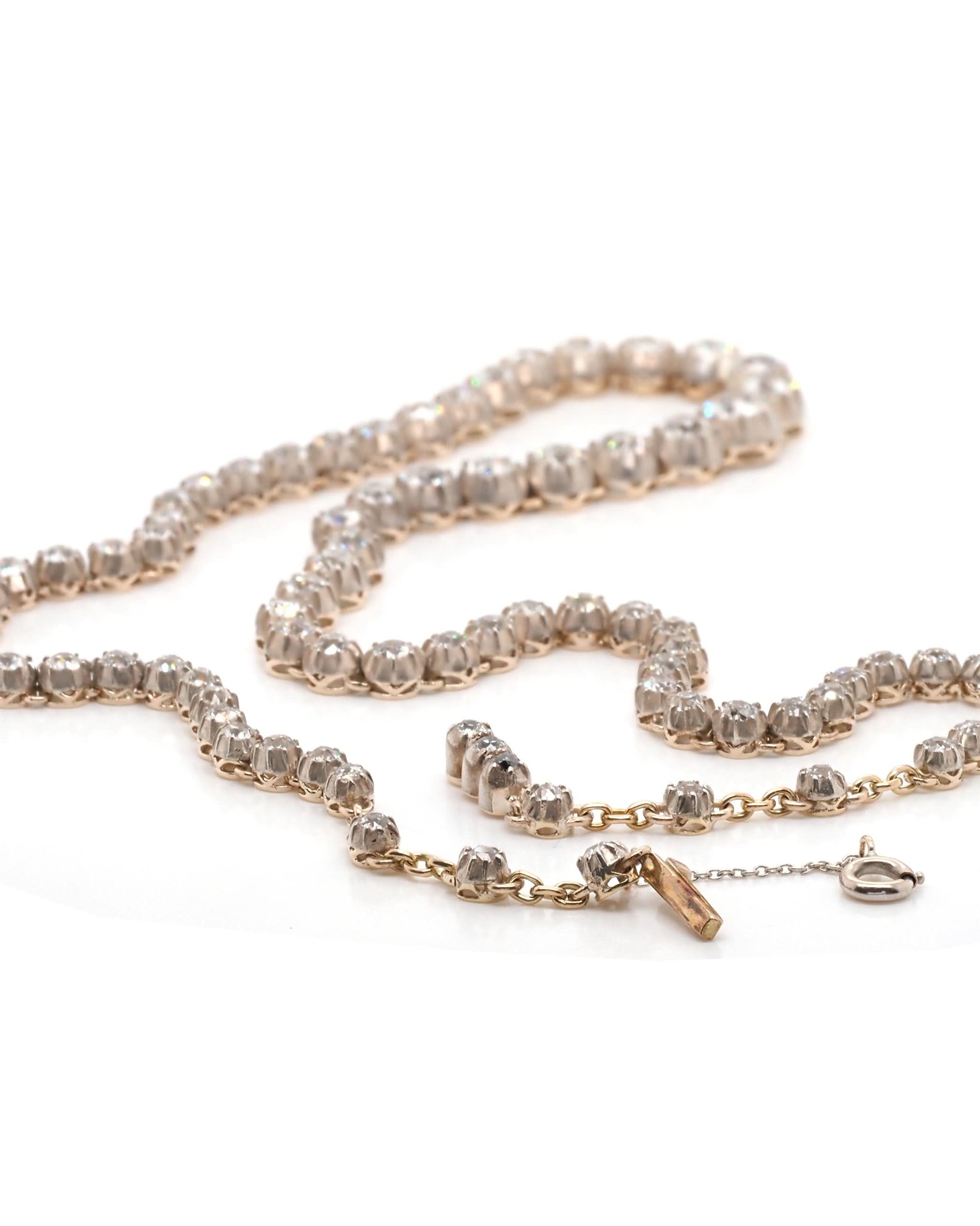 Ogden of Harrogate Jewellery 9ct Yellow Gold and Silver Graduated Diamond 'Riviera' Necklace, c.1880