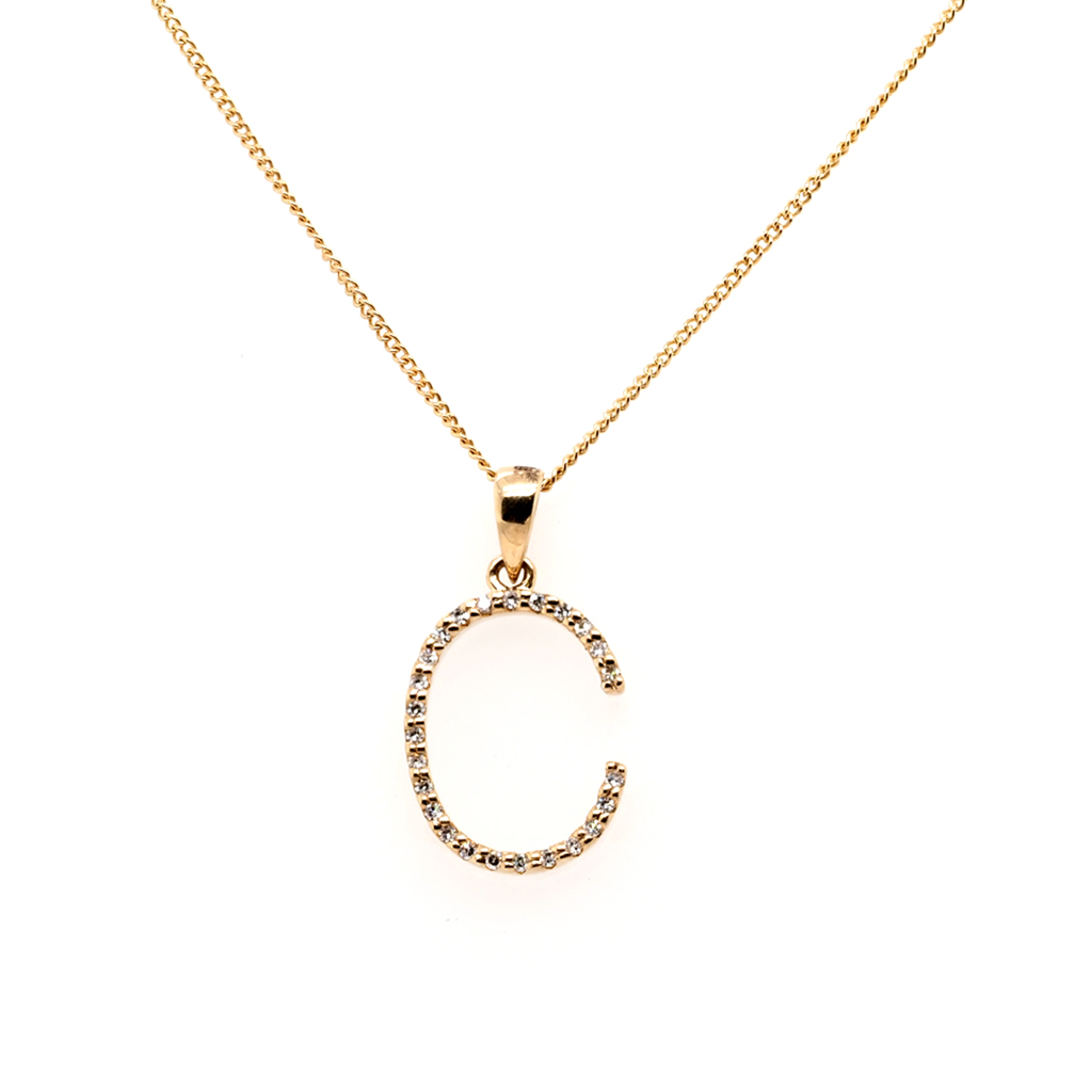 Ogden of Harrogate Jewellery 9ct Yellow Gold Diamond Set Letter C & Chain