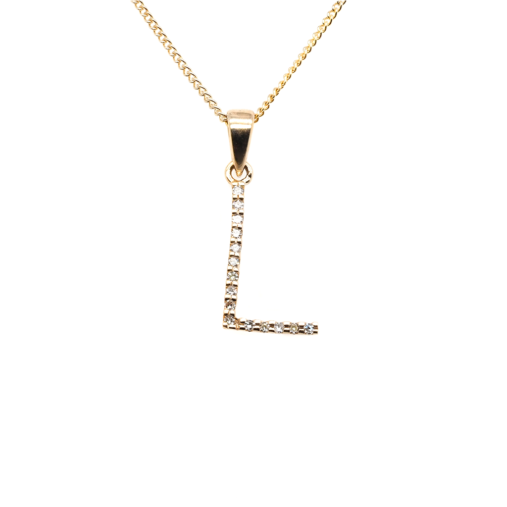 Ogden of Harrogate Jewellery 9ct Yellow Gold Diamond Set Letter L & Chain
