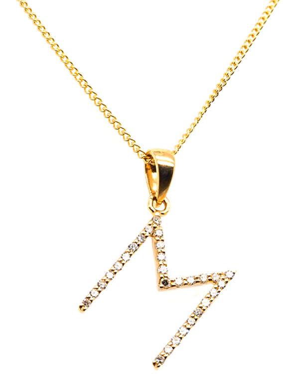 Ogden of Harrogate Jewellery 9ct Yellow Gold Diamond Set Letter M & Chain