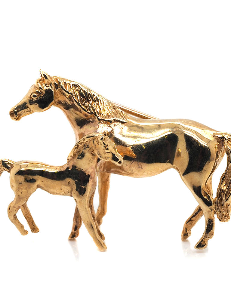 Ogden of Harrogate Jewellery 9ct Yellow Gold Horse and Foal Brooch