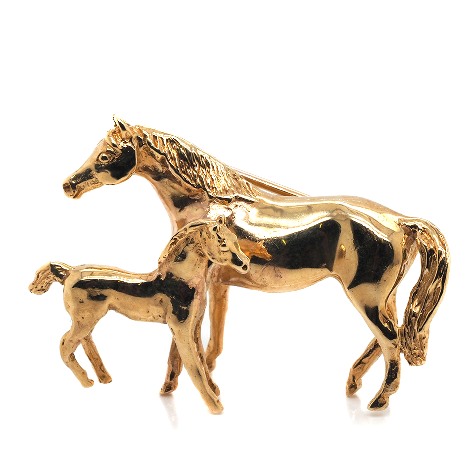 Ogden of Harrogate Jewellery 9ct Yellow Gold Horse and Foal Brooch