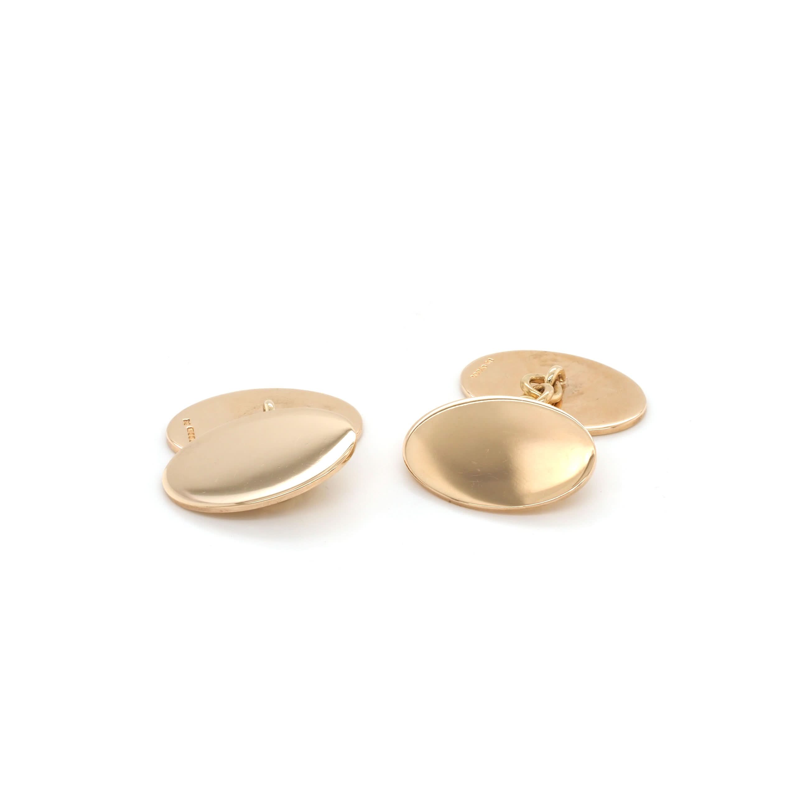 Ogden of Harrogate Jewellery 9ct Yellow Gold Oval Plain Chain Cufflinks