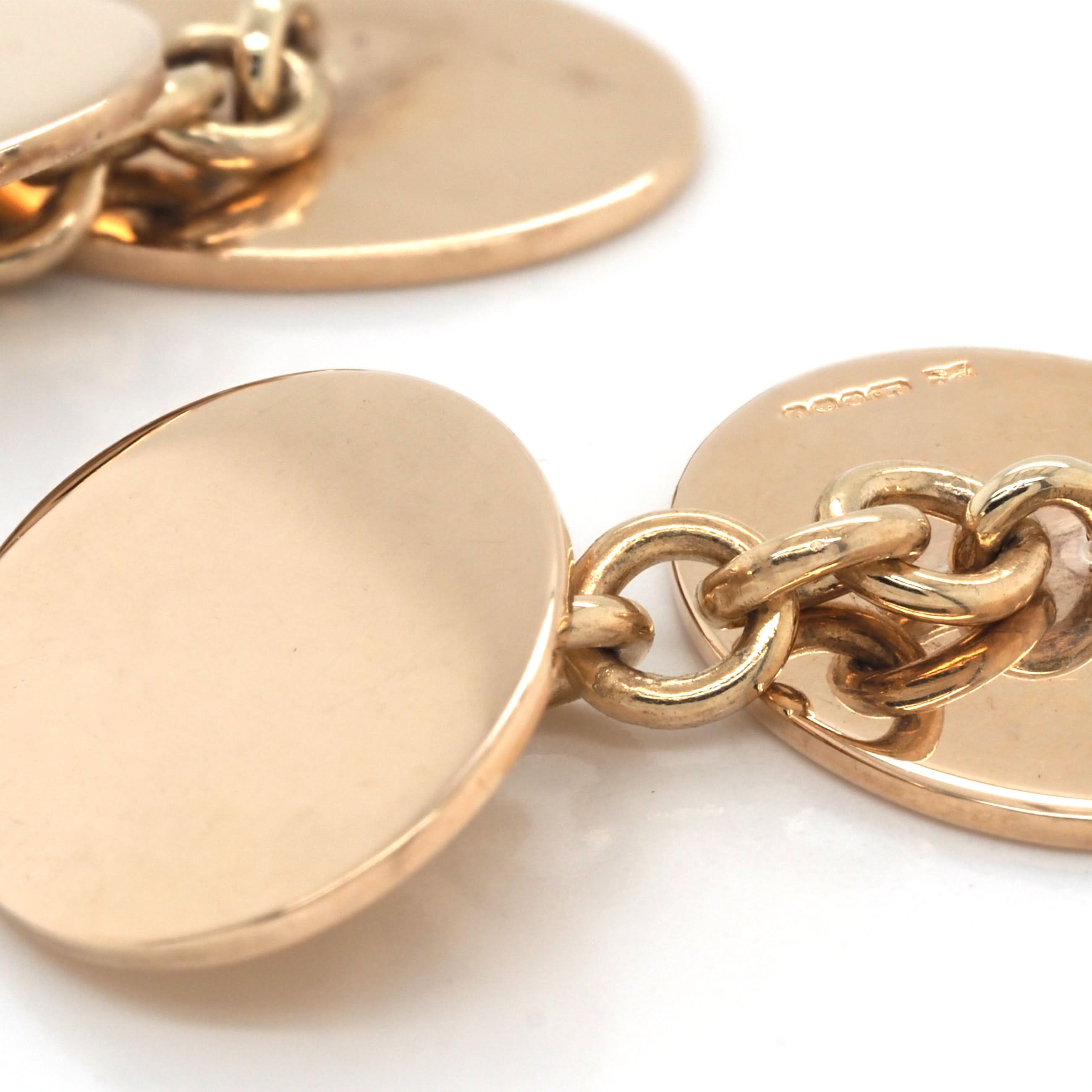 Ogden of Harrogate Jewellery 9ct Yellow Gold Oval Plain Chain Cufflinks