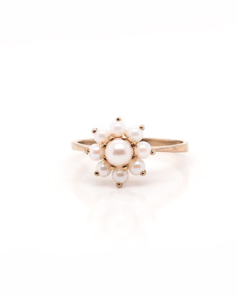Ogden of Harrogate Jewellery 9ct Yellow Gold Pearl Cluster Flower-Shaped Ring