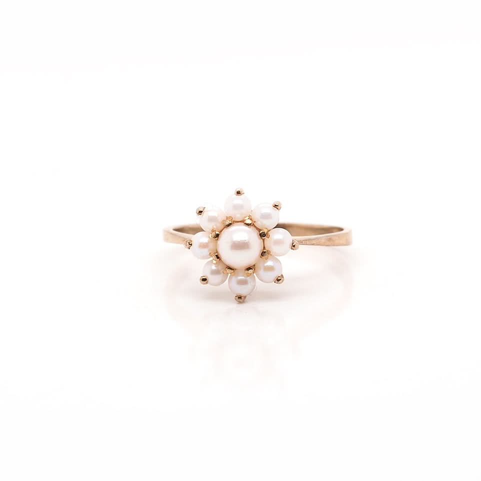 Ogden of Harrogate Jewellery 9ct Yellow Gold Pearl Cluster Flower-Shaped Ring