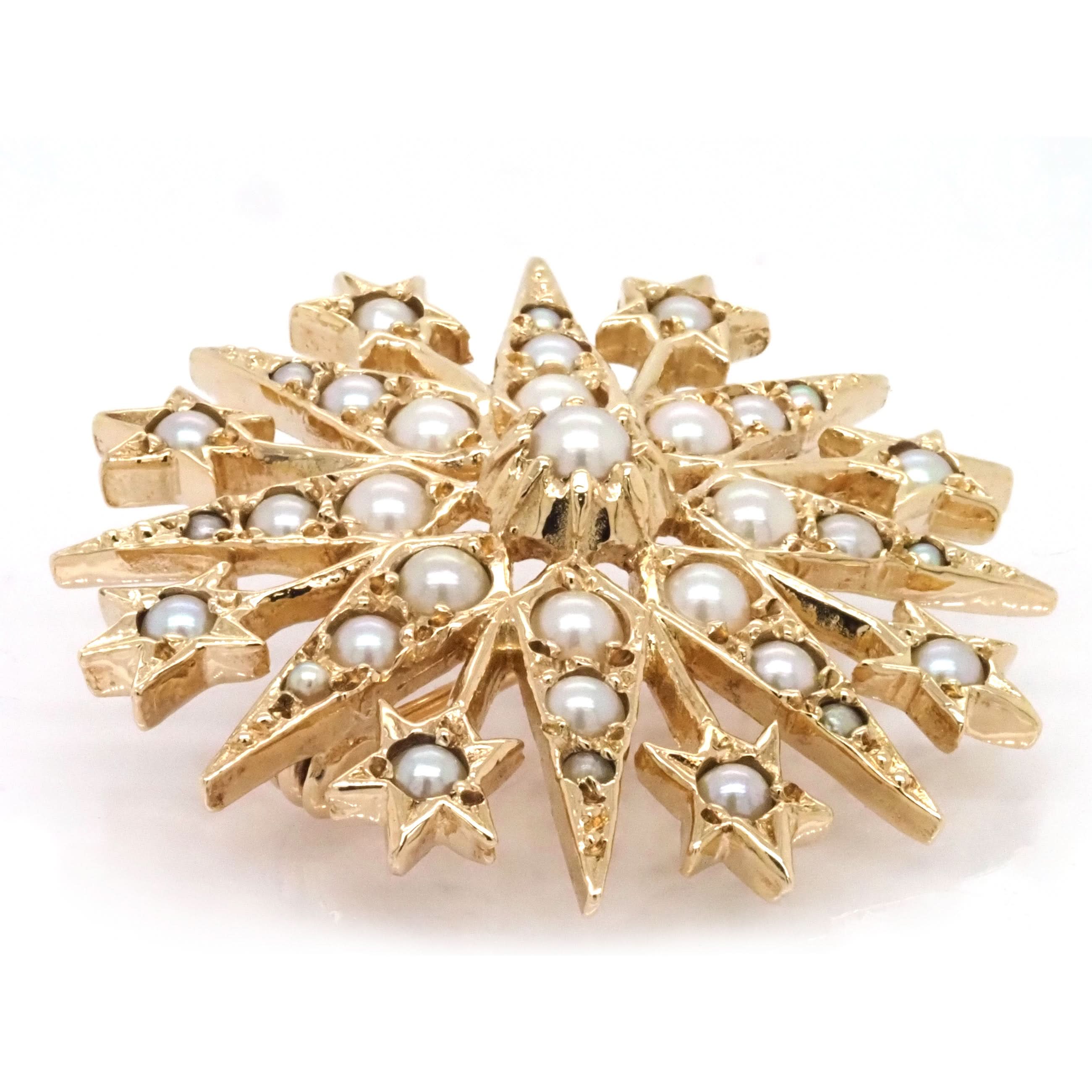 Ogden of Harrogate Jewellery 9ct Yellow Gold Pearl Star Brooch