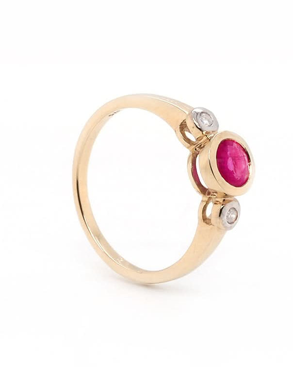 Ogden of Harrogate Jewellery 9ct Yellow Gold Ruby and Diamond 3 Stone Ring