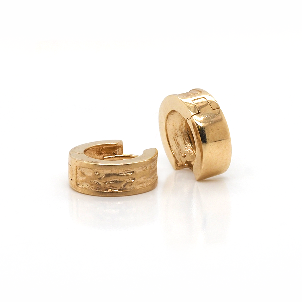 Ogden of Harrogate Jewellery 9ct Yellow Gold Squared Textured Round Huggie Earrings