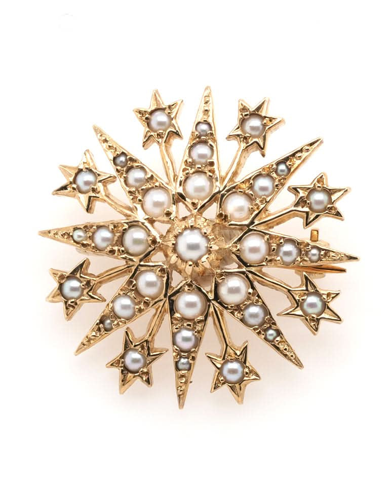 Ogden of Harrogate Jewellery 9ct Yellow Gold Star Shaped Pearl Set Brooch