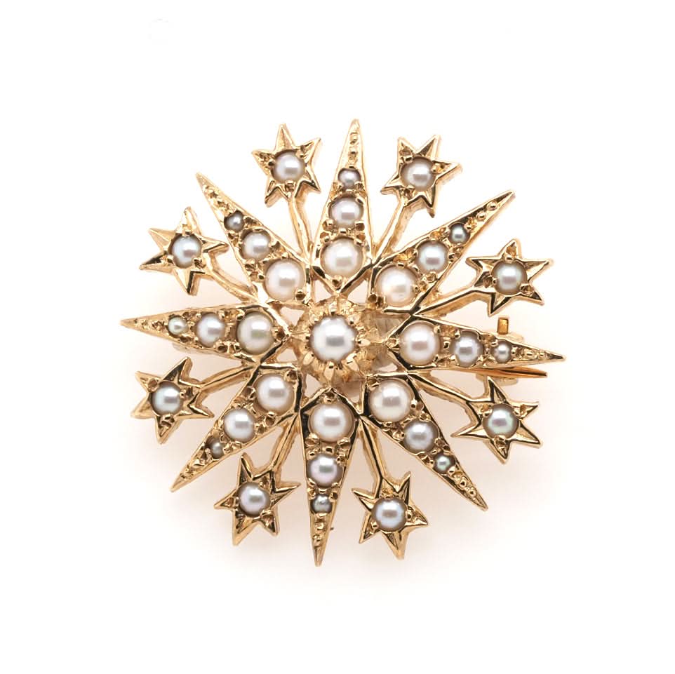 Ogden of Harrogate Jewellery 9ct Yellow Gold Star Shaped Pearl Set Brooch