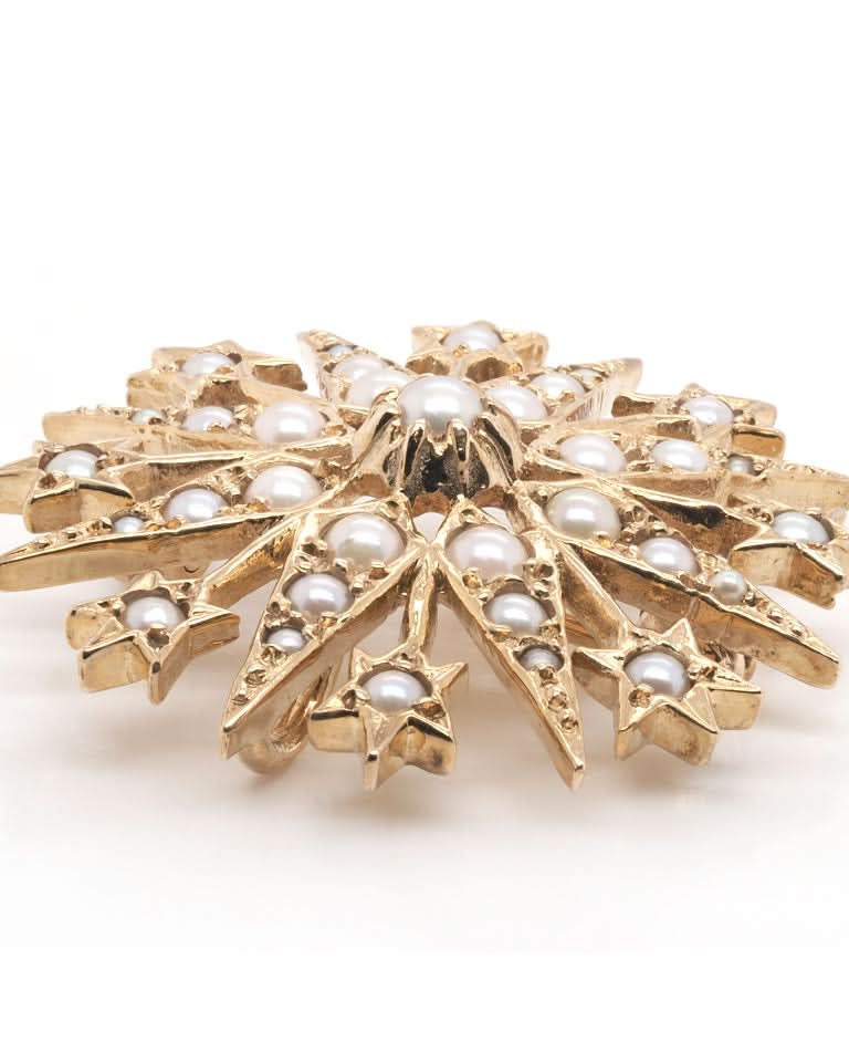 Ogden of Harrogate Jewellery 9ct Yellow Gold Star Shaped Pearl Set Brooch