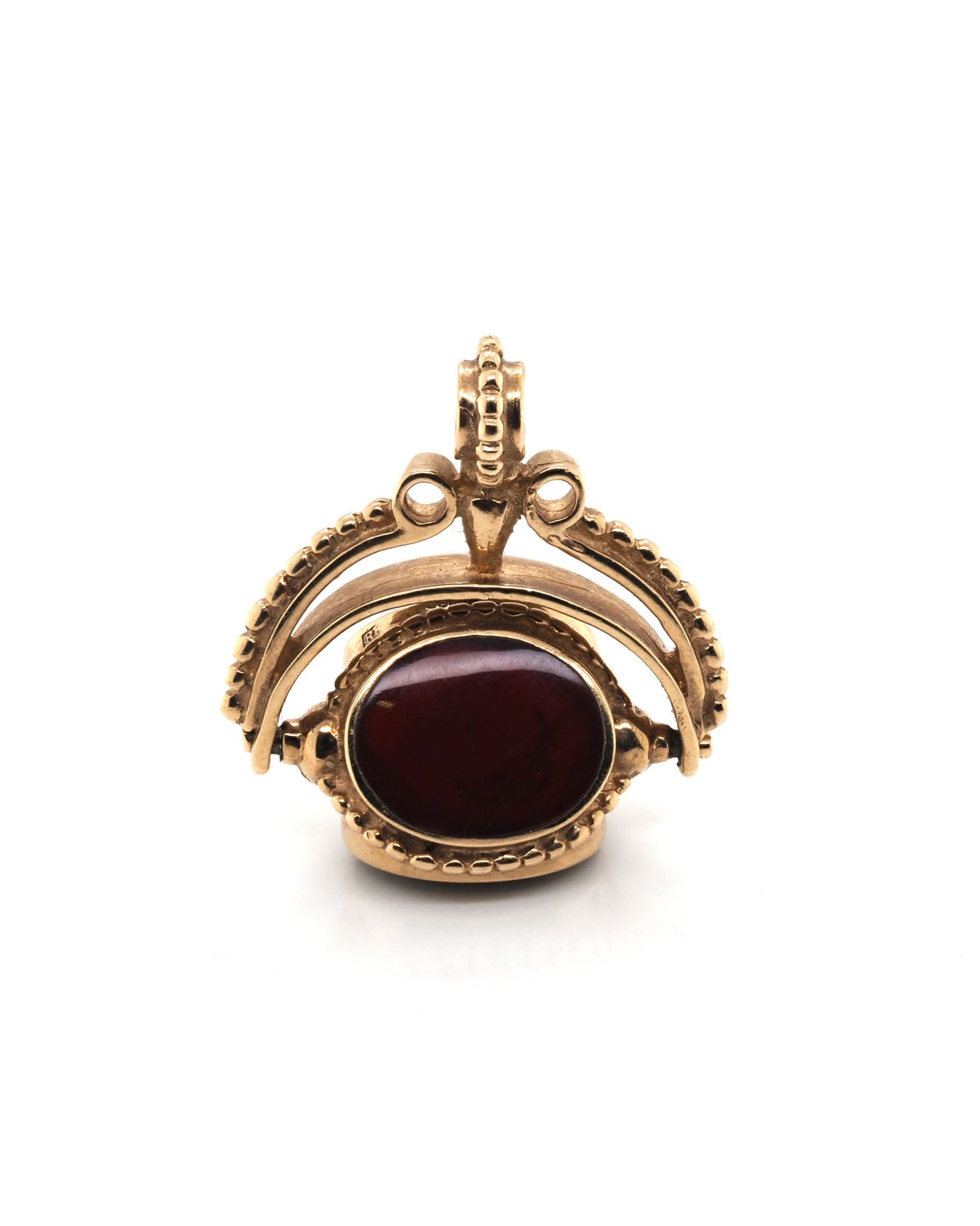 Ogden of Harrogate Jewellery 9ct Yellow Gold Three-Stone Onyx, Carnelian, and Tiger Eye Swivel Fob, c.1982