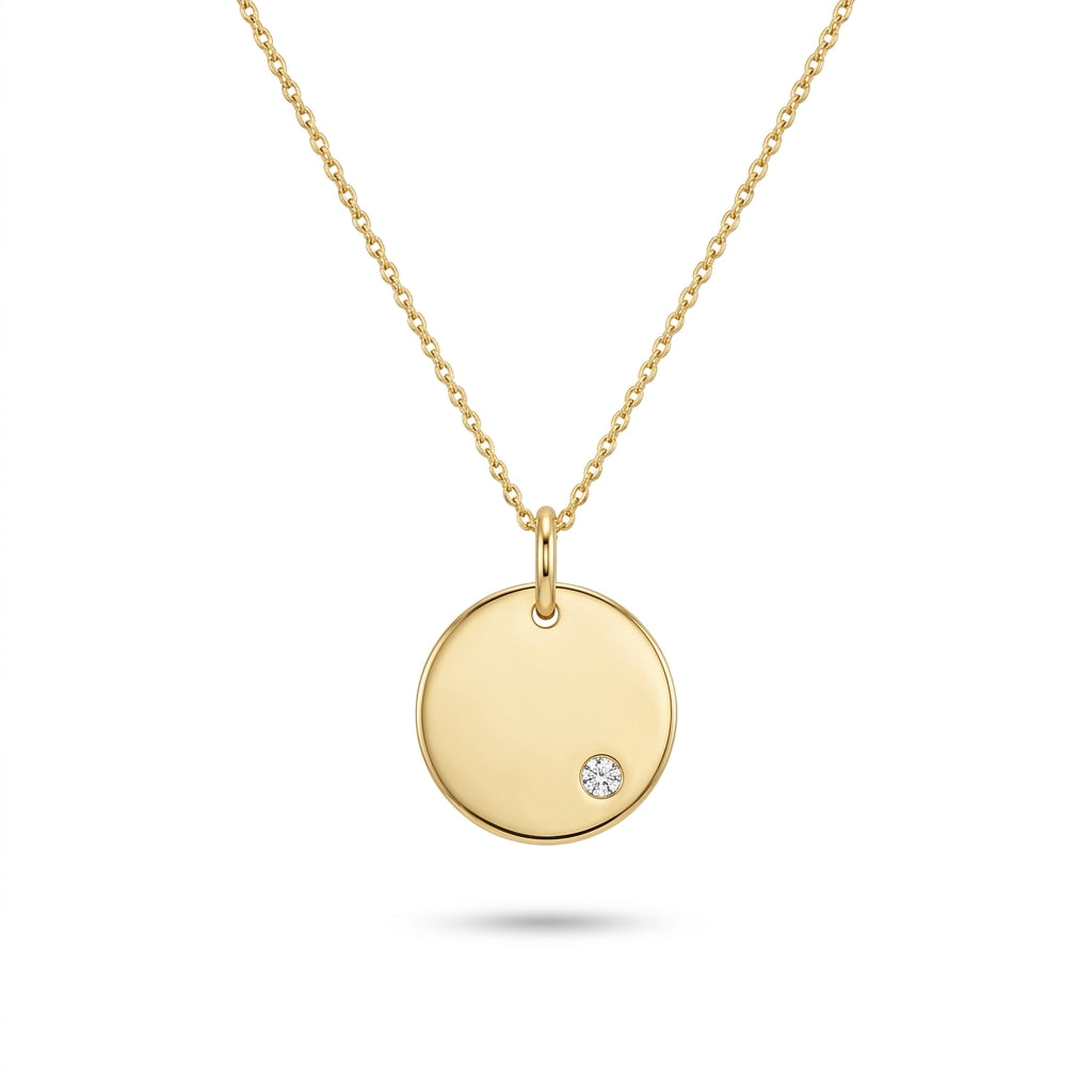 Ogden Of Harrogate Jewellery A Diamond Set Gold Disk and Chain in 9ct Yellow Gold