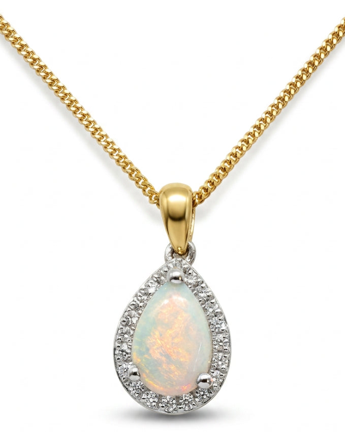 Ogden Of Harrogate Jewellery A Opal and Diamond Pendant and Chain, 18 inch