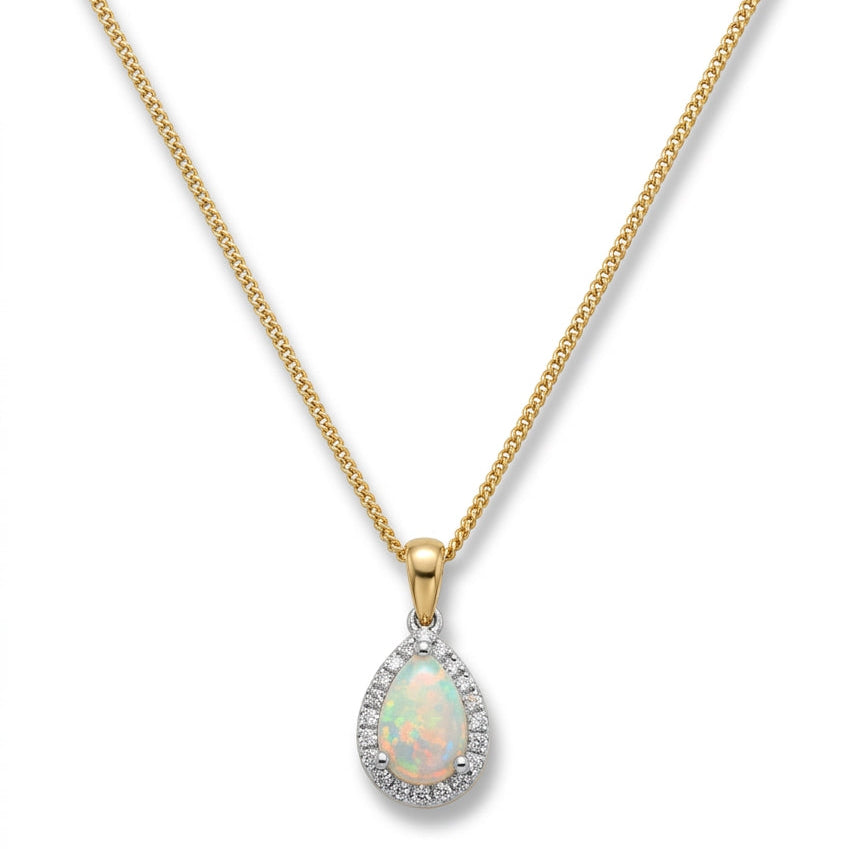 Ogden Of Harrogate Jewellery A Opal and Diamond Pendant and Chain, 18 inch