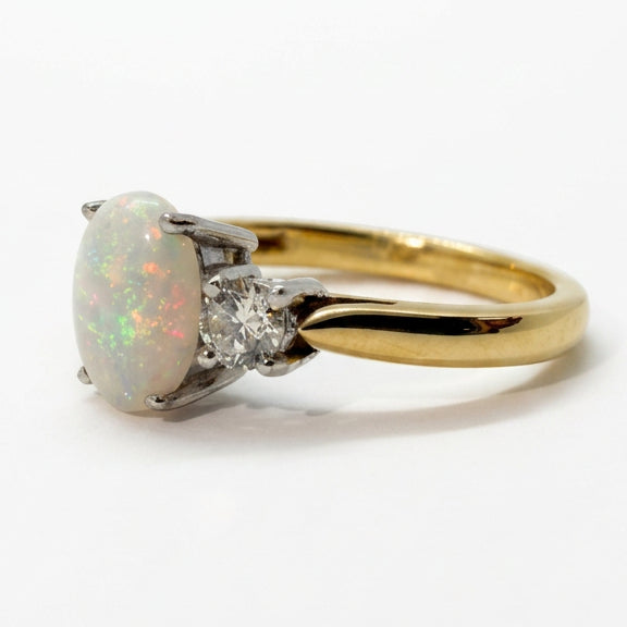 Ogden Of Harrogate Jewellery A Opal and Diamond Three Stone Dress Ring in 18ct Yellow Gold
