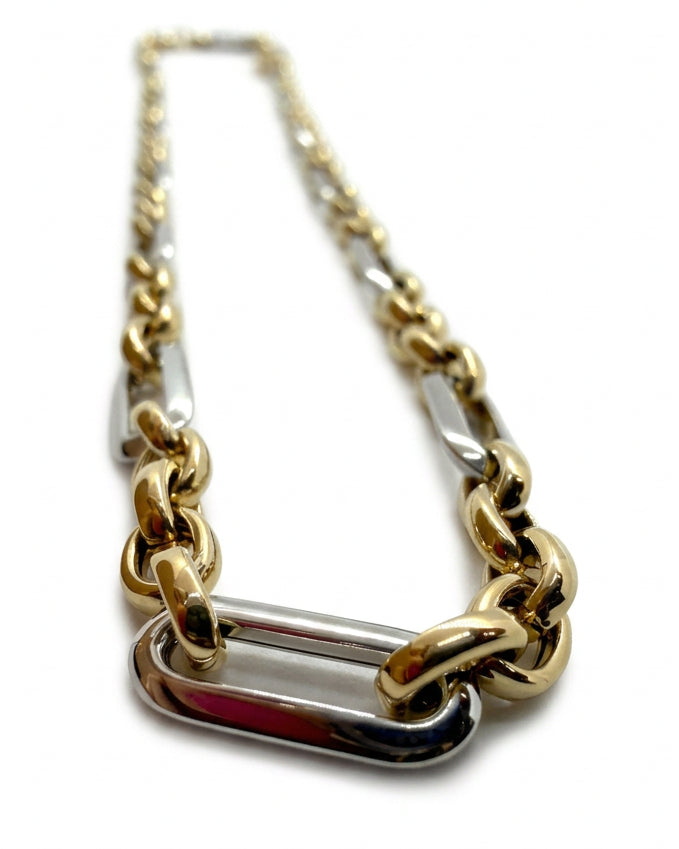 Ogden Of Harrogate Jewellery A Oval and Circular Link Necklace in 9ct Yellow and White Gold