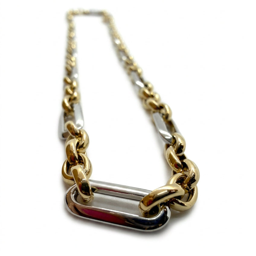 Ogden Of Harrogate Jewellery A Oval and Circular Link Necklace in 9ct Yellow and White Gold