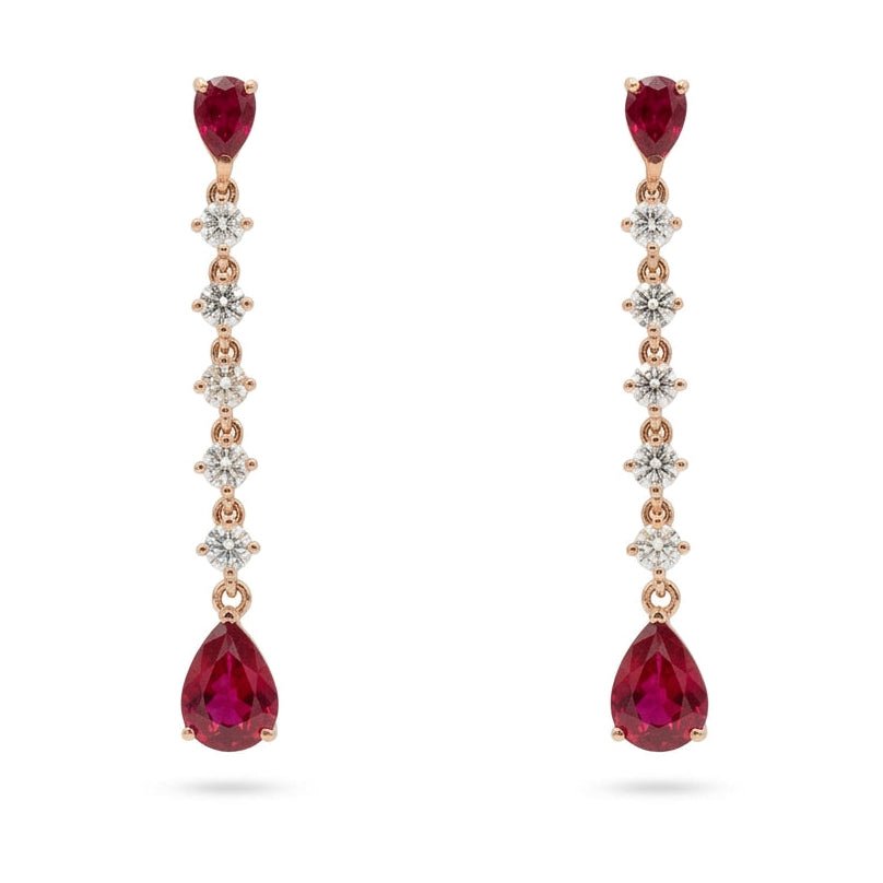 Ogden Of Harrogate Jewellery A Pair of 18ct Rose Gold Ruby and Diamond Drop Earrings.