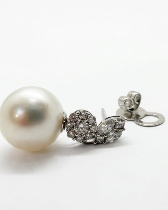 Ogden Of Harrogate Jewellery A Pair of Diamond and South Sea Pearl Drop Earrings in 18ct White Gold