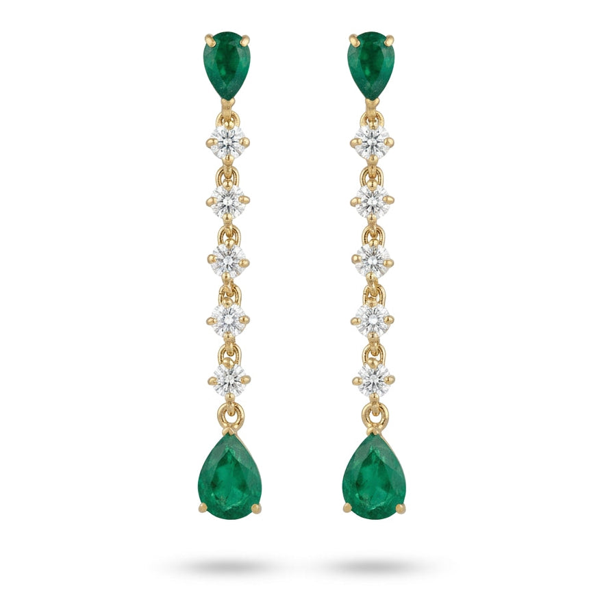 Ogden Of Harrogate Jewellery A Pair of Emerald and Diamond Drop Earrings in 18ct Yellow Gold