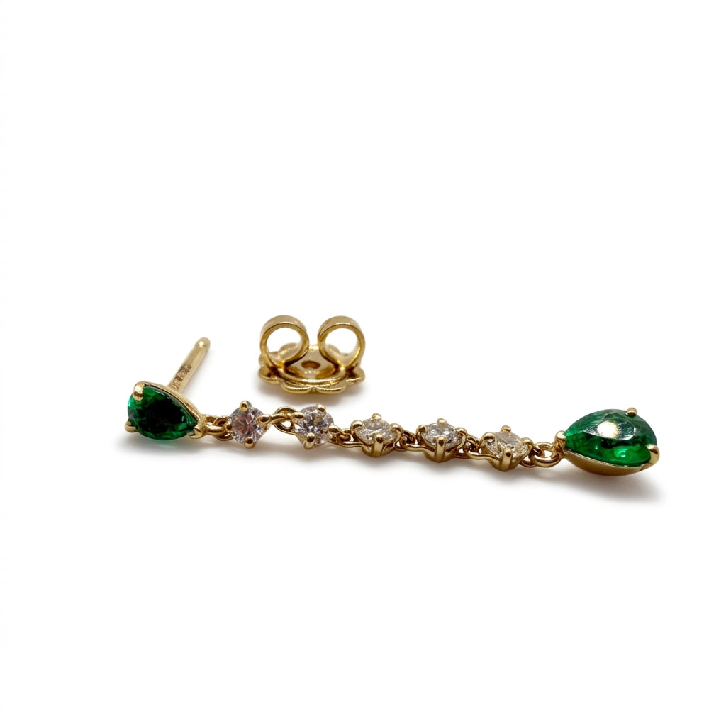Ogden Of Harrogate Jewellery A Pair of Emerald and Diamond Drop Earrings in 18ct Yellow Gold