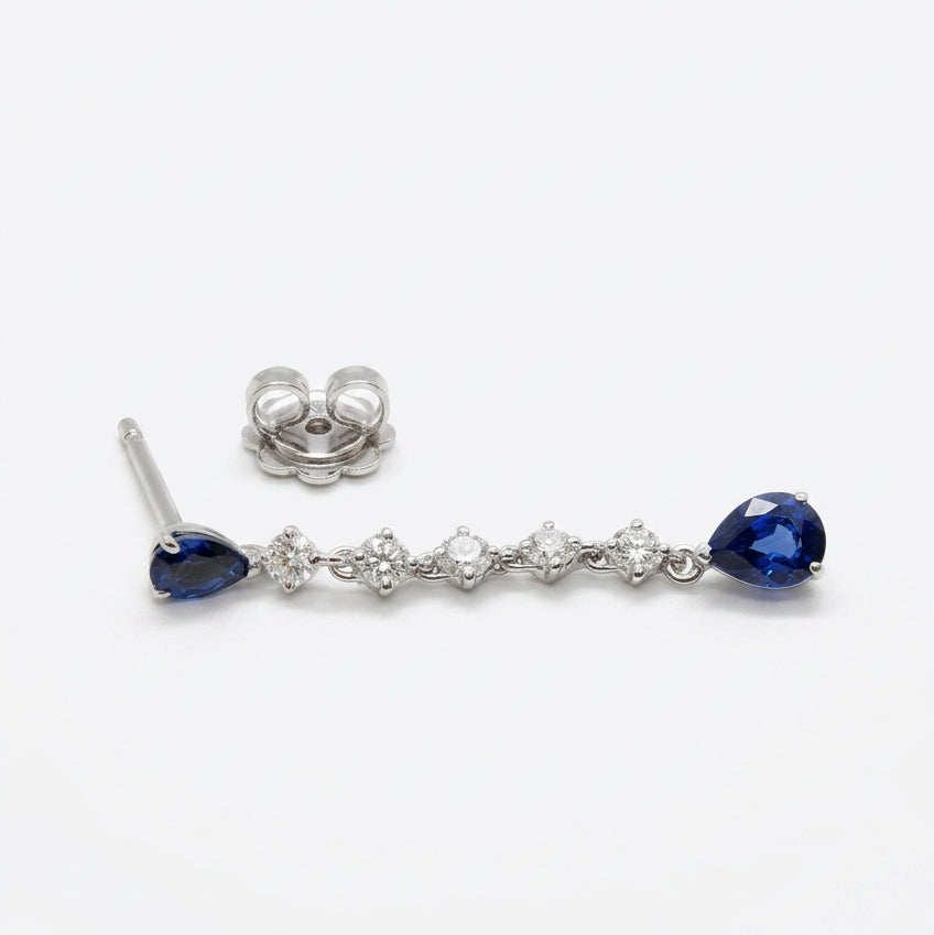 Ogden Of Harrogate Jewellery A Pair of Pear Shaped Sapphire and Diamond Drop Earrings in 18ct White Gold