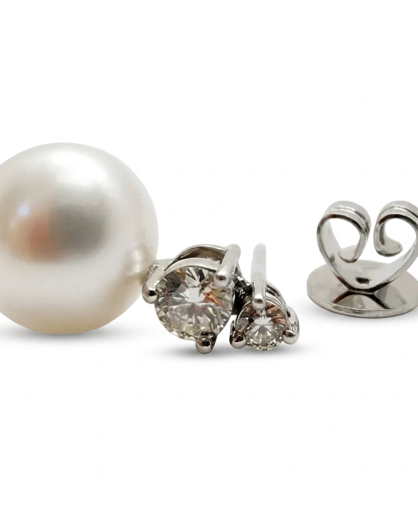 Ogden Of Harrogate Jewellery A Pair of South Sea Pearl and Diamond Drop Earrings in 18ct White Gold