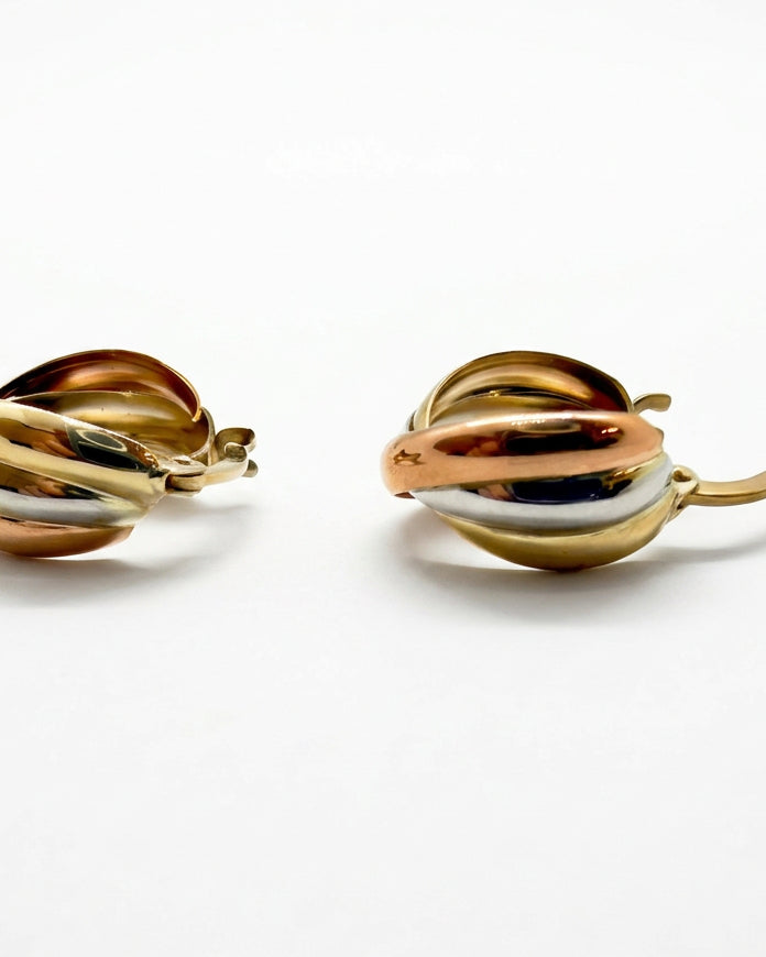 Ogden Of Harrogate Jewellery A Pair Of Three Colour Twisted Hoop Earrings in 9ct Yellow, Rose and White Gold