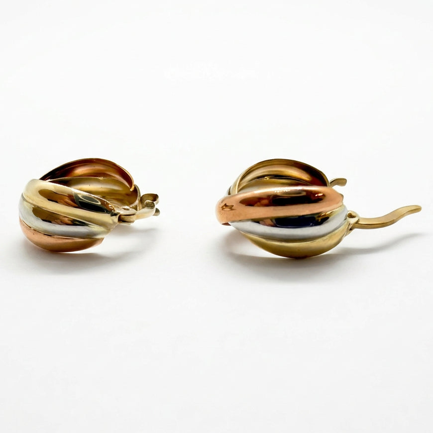 Ogden Of Harrogate Jewellery A Pair Of Three Colour Twisted Hoop Earrings in 9ct Yellow, Rose and White Gold