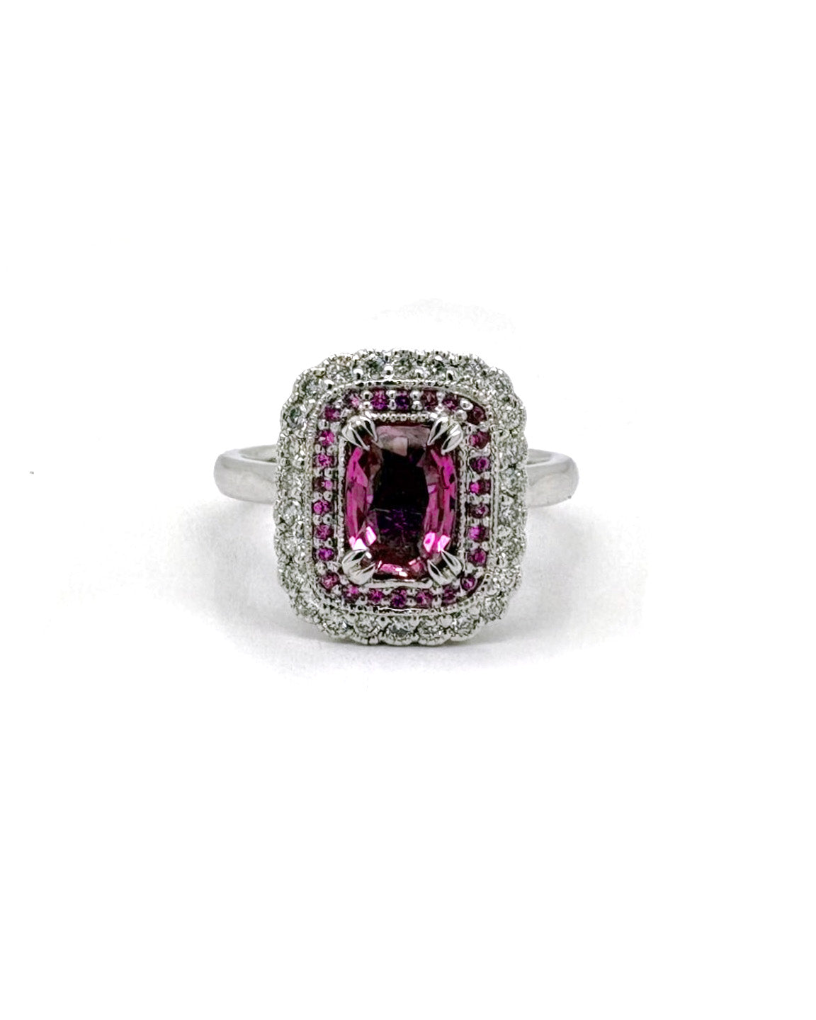 Ogden Of Harrogate Jewellery A Pink Sapphire and Diamond Cluster Ring