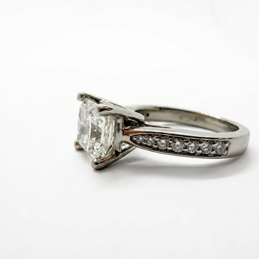 Ogden Of Harrogate Jewellery A Princess-Cut Diamond Solitaire With Diamond Set Shoulders in Platinum