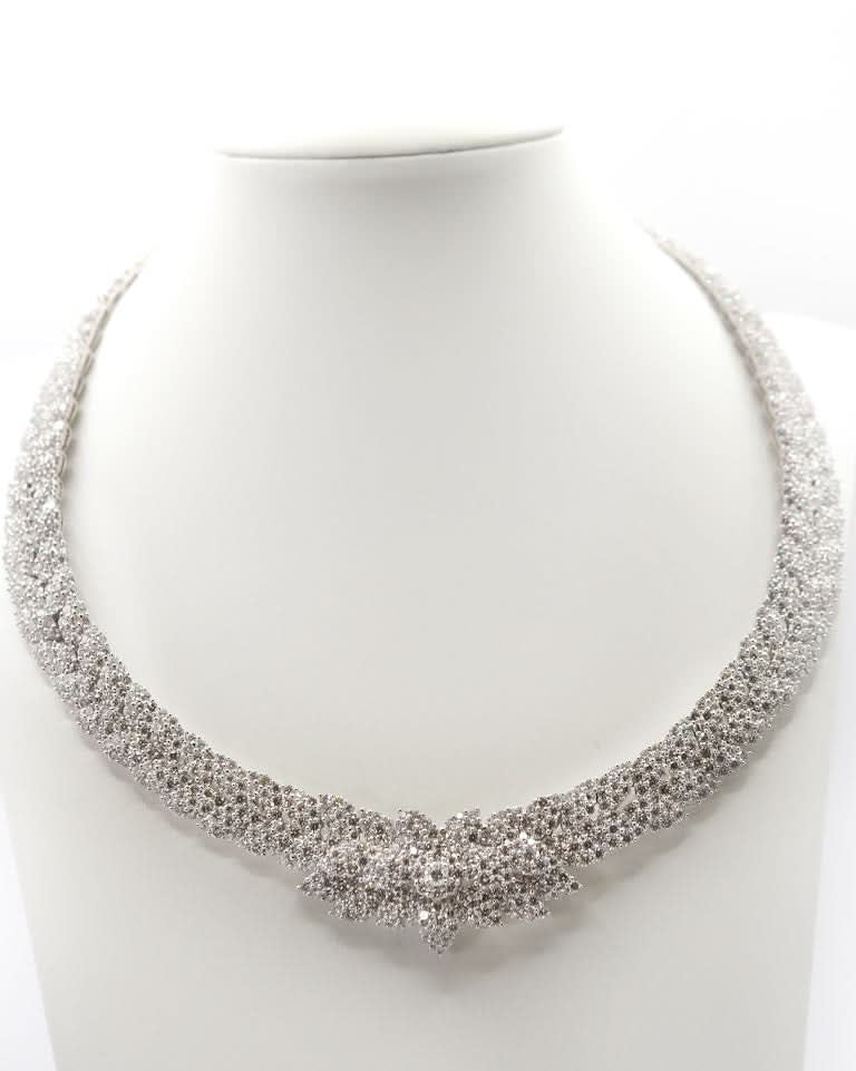 Ogden of Harrogate Jewellery Antique 9ct Yellow Gold & Silver Diamond Riviera Necklace – Circa 1880