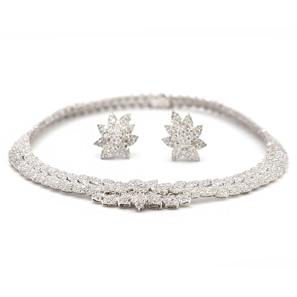 Ogden of Harrogate Jewellery Antique 9ct Yellow Gold & Silver Diamond Riviera Necklace – Circa 1880