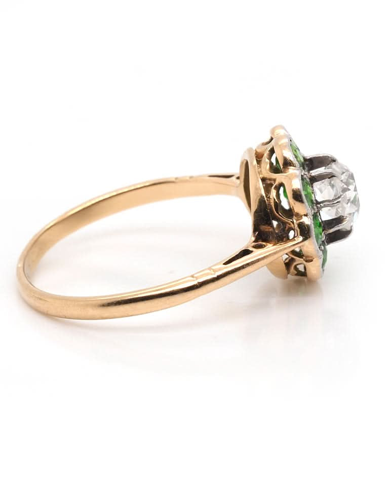 Ogden of Harrogate Jewellery Antique Demantoid Garnet and Old Cut Diamond Cluster Ring – Circa 1910