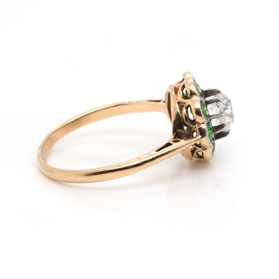 Ogden of Harrogate Jewellery Antique Demantoid Garnet and Old Cut Diamond Cluster Ring – Circa 1910
