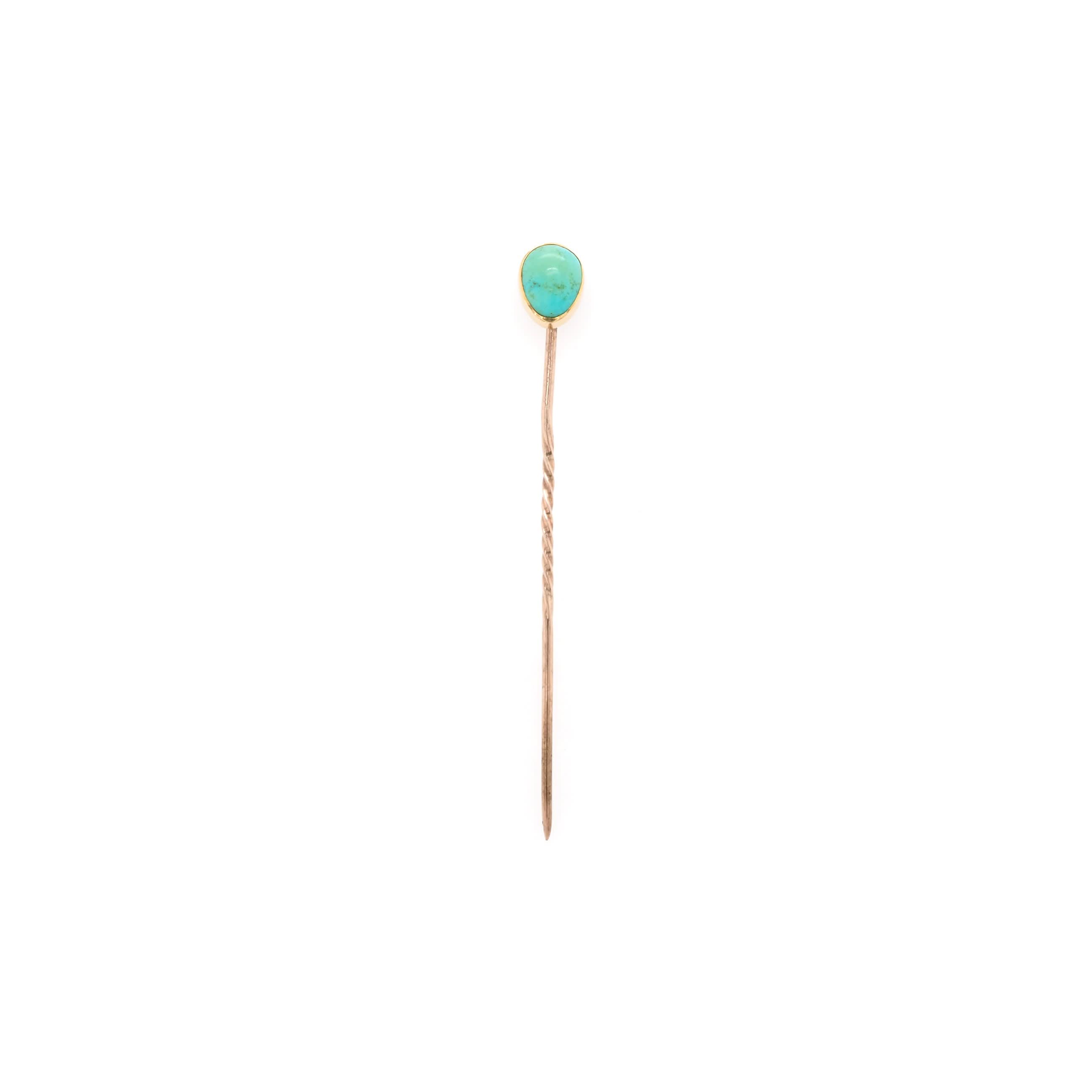 Ogden of Harrogate Jewellery Art Deco 9ct Yellow Gold Turquoise Pin, c.1930