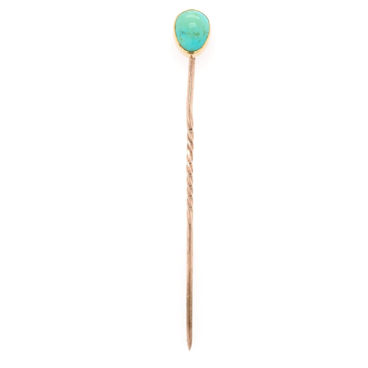 Ogden of Harrogate Jewellery Art Deco 9ct Yellow Gold Turquoise Pin, c.1930