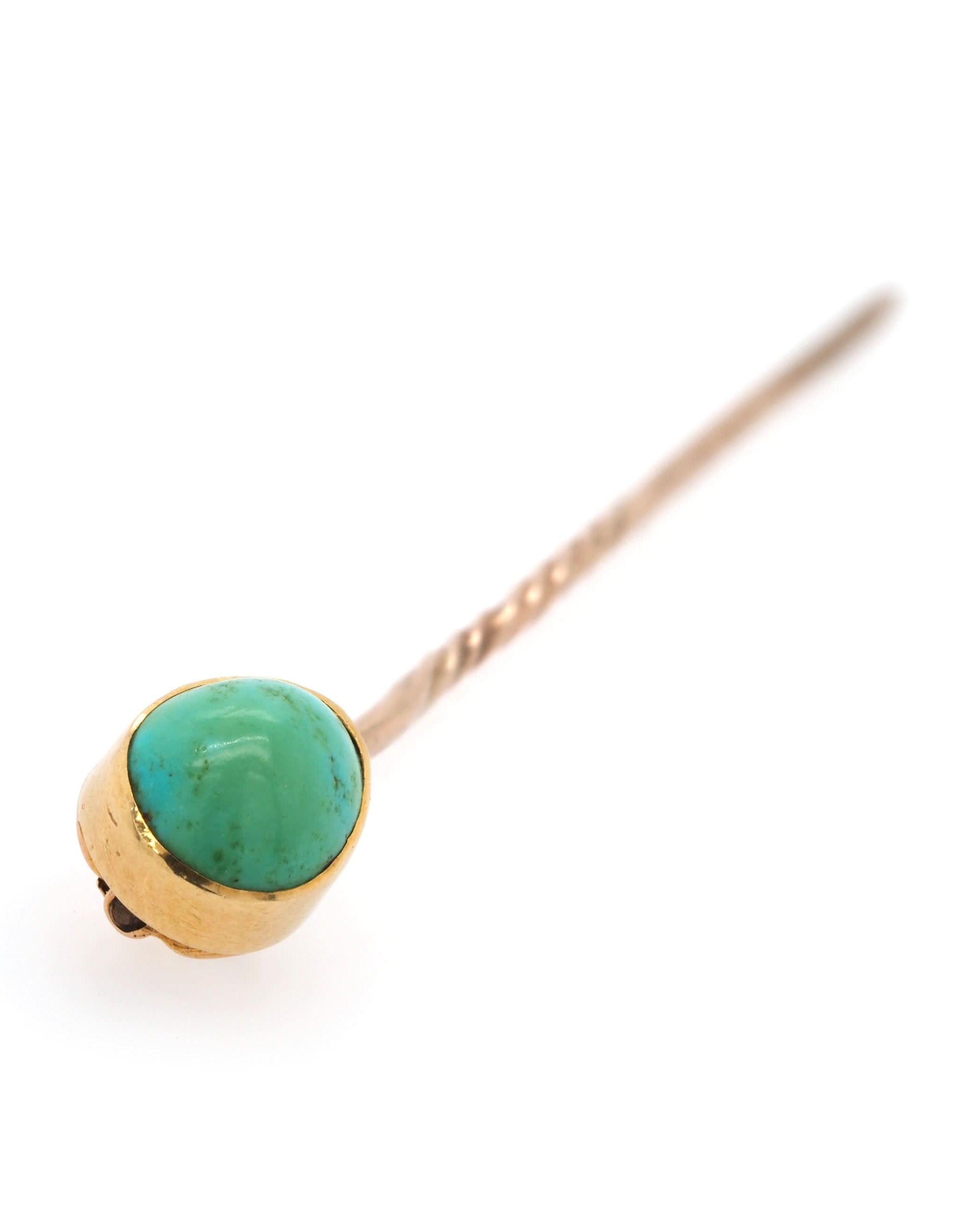 Ogden of Harrogate Jewellery Art Deco 9ct Yellow Gold Turquoise Pin, c.1930