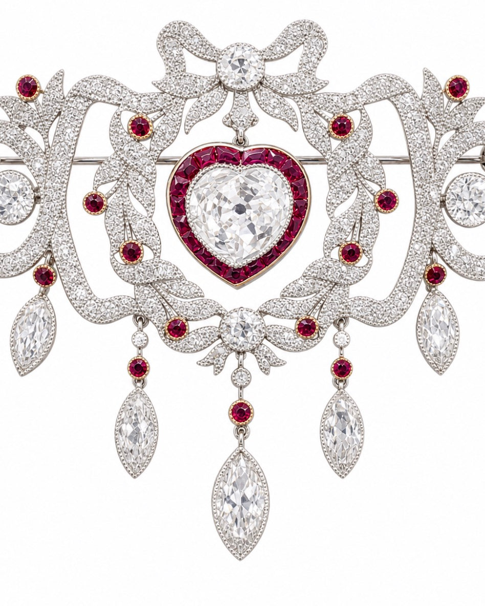 Ogden Of Harrogate Jewellery Belle Époque Diamond & Ruby Edwardian Brooch *POA*