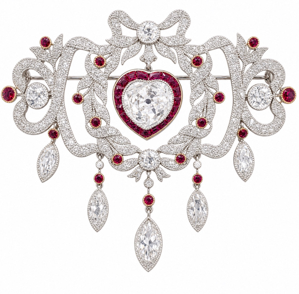 Ogden Of Harrogate Jewellery Belle Époque Diamond & Ruby Edwardian Brooch *POA*